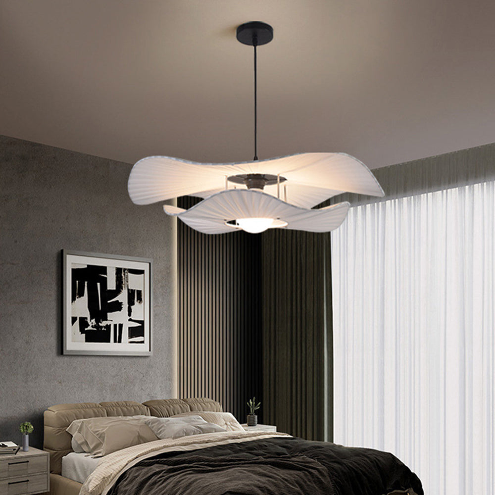Renée Moderne LED Pendelleuchte Esszimmer/Schlafzimmer Weiß Stoff