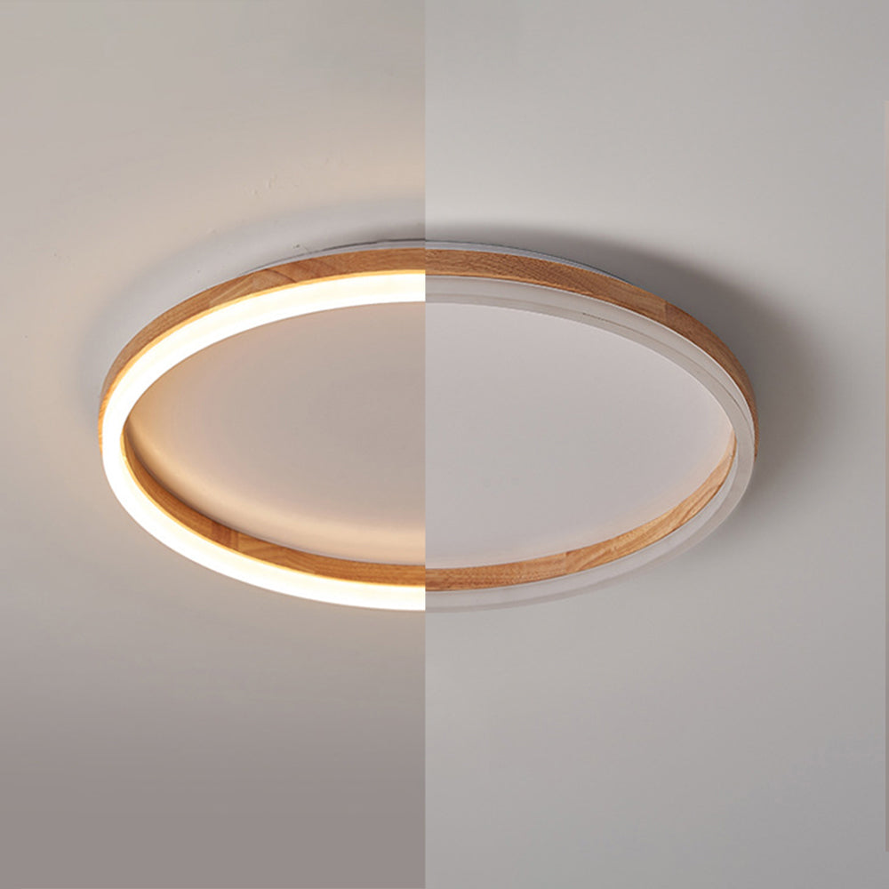 Ozawa Modern Ring LED Deckenleuchte Gold Wohnzimmer Holz Acryl