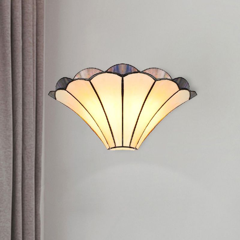 Alessio Design LED Wandleuchte Beige Wohn/Schlafzimmer Innen Glas Fächerform 30CM Lang