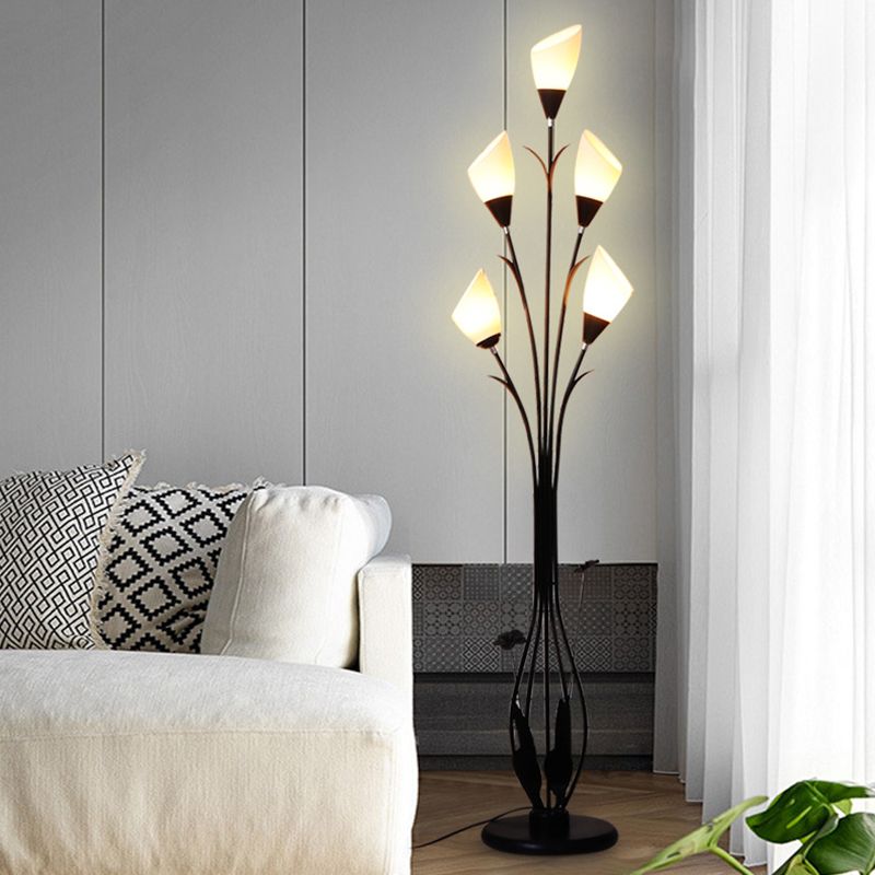Bella Modern Blume LED Stehleuchte Schwalz Bade/Wohnzimmer Metall Acryl