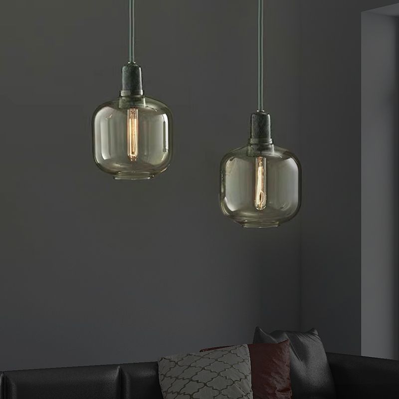 Hailie Designer Zylinder LED Pendelleuchte Bernstein/Rauchgrau Wohnzimmer Marmor/Glas