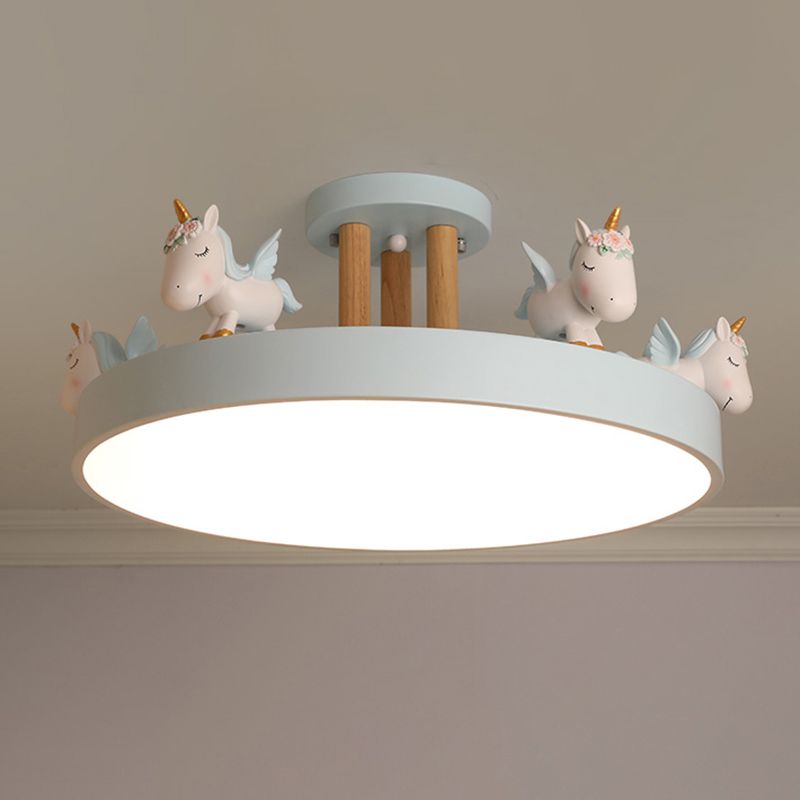 Quinn Design Einhorn LED Deckenleuchte Weiß/Rosa/Blau Schlaf/Kinderzimmer Metall&Holz ∅50CM