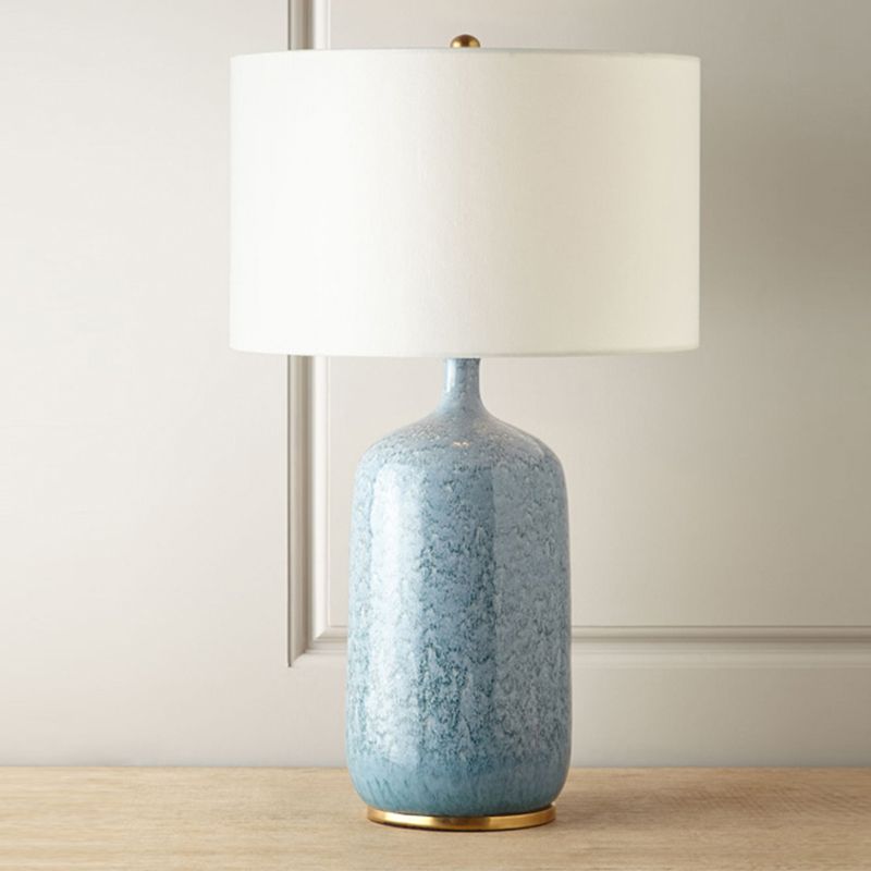 Sano Modern Minimalistisch LED Tischlampe Trommelform Blau Schlafzimmer Keramik&Textil 62CM Lang