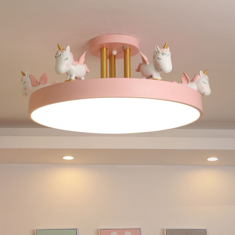 Quinn Design Einhorn LED Deckenleuchte Weiß/Rosa/Blau Schlaf/Kinderzimmer Metall&Holz ∅50CM