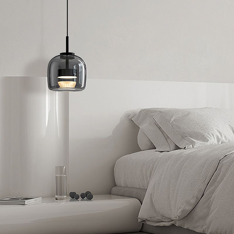 Hailie Modern LED Pendelleuchte Schale Wohnzimmer Schlafzimmer, Schwarz, Glas