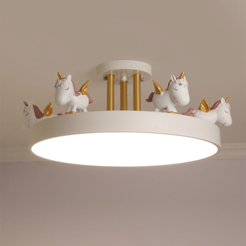 Quinn Design Einhorn LED Deckenleuchte Weiß/Rosa/Blau Schlaf/Kinderzimmer Metall&Holz ∅50CM