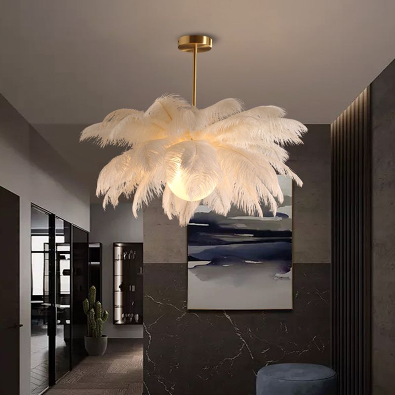 O'Moore Modern Design LED Kronleuchter Weiß Schlaf/Wohnzimmer Acryl&Feder