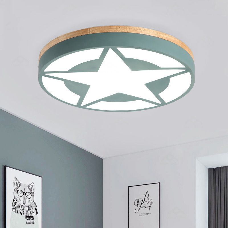 Quinn Modern Stern LED Deckenleuchte Weiß/Grün/Grau Wohn/Schlafzimmer Metall&Holz ∅46CM