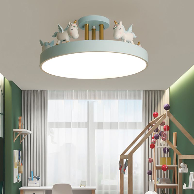 Quinn Design Einhorn LED Deckenleuchte Weiß/Rosa/Blau Schlaf/Kinderzimmer Metall&Holz ∅50CM