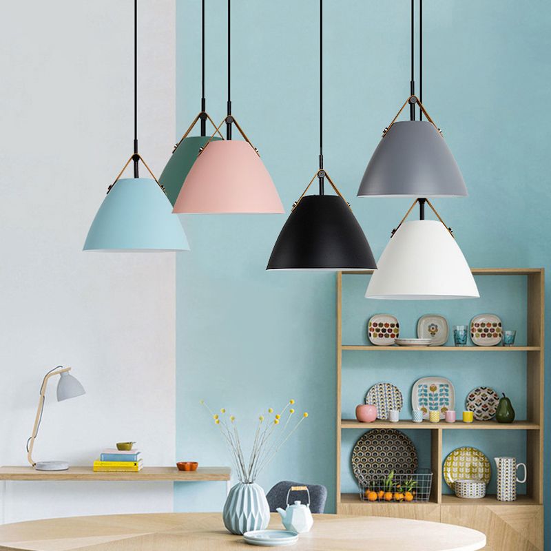 Morandi Modern LED Pendelleuchte Schwarz/Grau/Weiß/Rosa/Blau/Grün Wohn/Schlafzimmer Metall ∅26CM