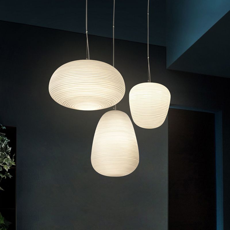 Renée Designer Einfache LED Pendelleuchte Weiß Schlafzimmer Glas/Metall 3 Größen