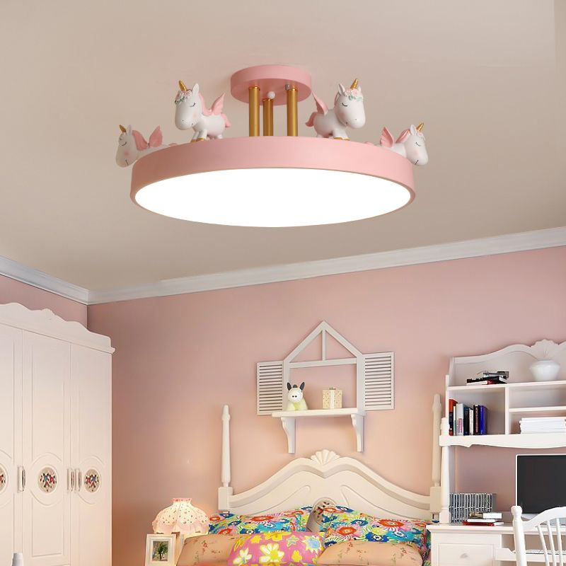 Quinn Design Einhorn LED Deckenleuchte Weiß/Rosa/Blau Schlaf/Kinderzimmer Metall&Holz ∅50CM