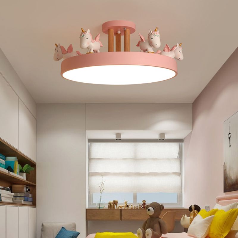 Quinn Design Einhorn LED Deckenleuchte Weiß/Rosa/Blau Schlaf/Kinderzimmer Metall&Holz ∅50CM