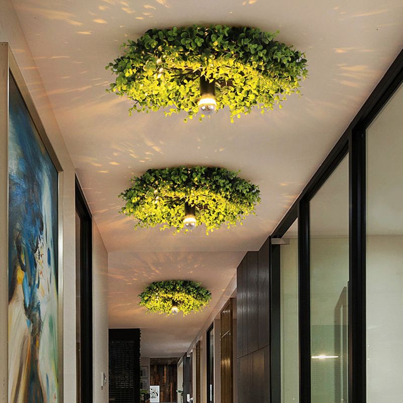 Lacey Modern Nest Pflanzen LED Deckenleuchte Grün Schlafzimmer/Wohnzimmer Metall Rasen