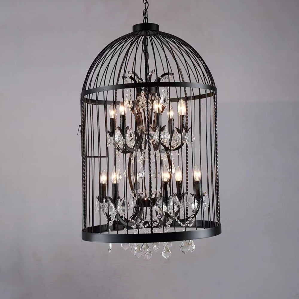 Cooley Retro LED Pendelleuchte Vogelkäfig Schwarz/Rost Wohn/Schlafzimmer Metall&Kristall 4/8/12-Flammig