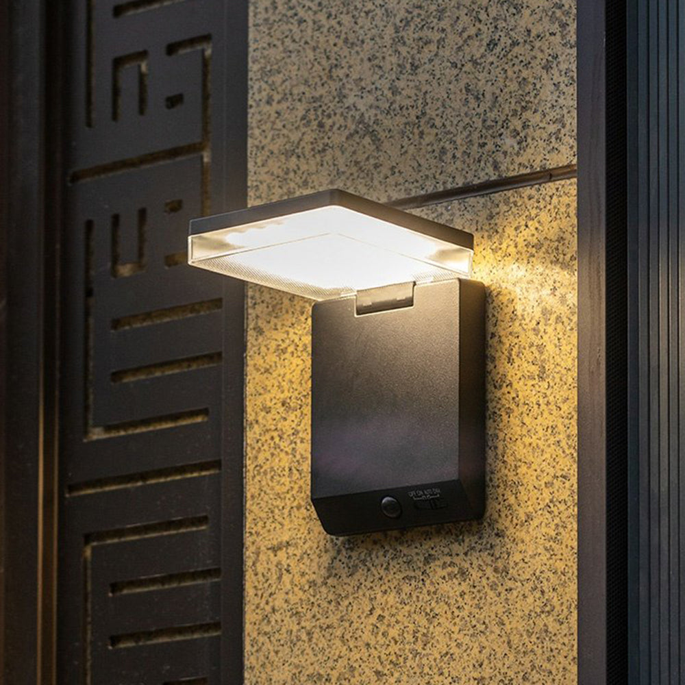 Orr Modern Rechtwinklig LED Außenwandleuchte Schwarz Flur Acryl Sensor Solar