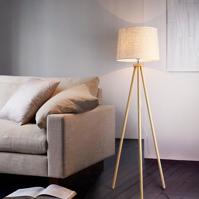 Muto Moderne LED Stehlampe Weiß Wohnzimmer/Schlafzimmer Holz/Stoff