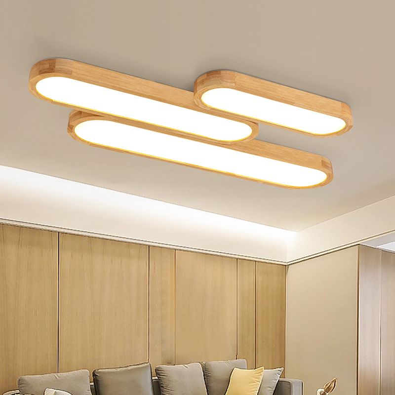 Ozawa Modern Oval LED Deckenleuchte Holz Wohn/Schlafzimmer Holz&Acryl 65/90/120CM Lang