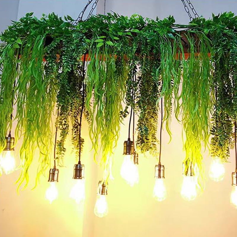 Nest Modern LED Pendelleuchte Natur Grün Rechteckig Ess/Wohnzimmer Metall