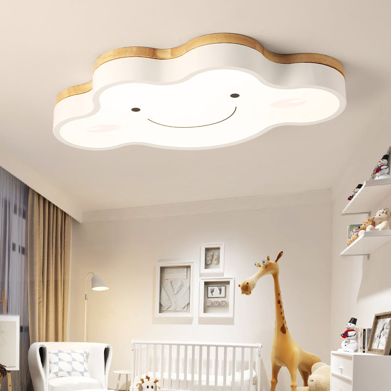 Minori Modern LED Deckenleuchte Dimmbar Kinderzimmer Wolke Weiß Holz