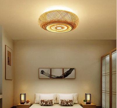 Boho Natural Style Rattan Woven Ceiling Light Pendant Lamp Scene