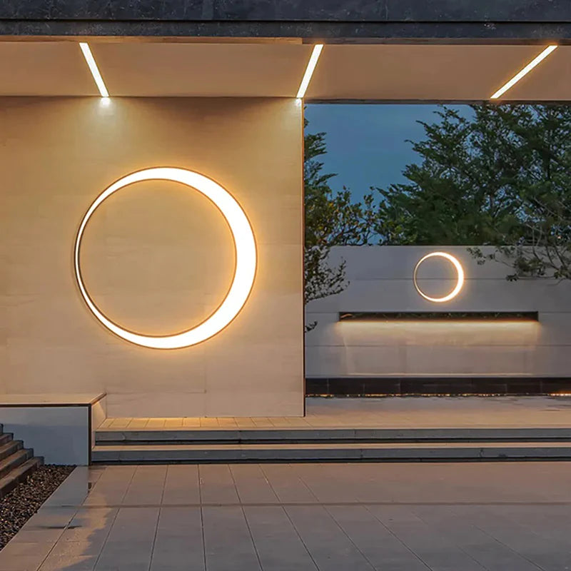 Elif Modern Ring Wasserdichte LED Wandleuchte Schwarz-Weiß Garten/Außenbereich Metall