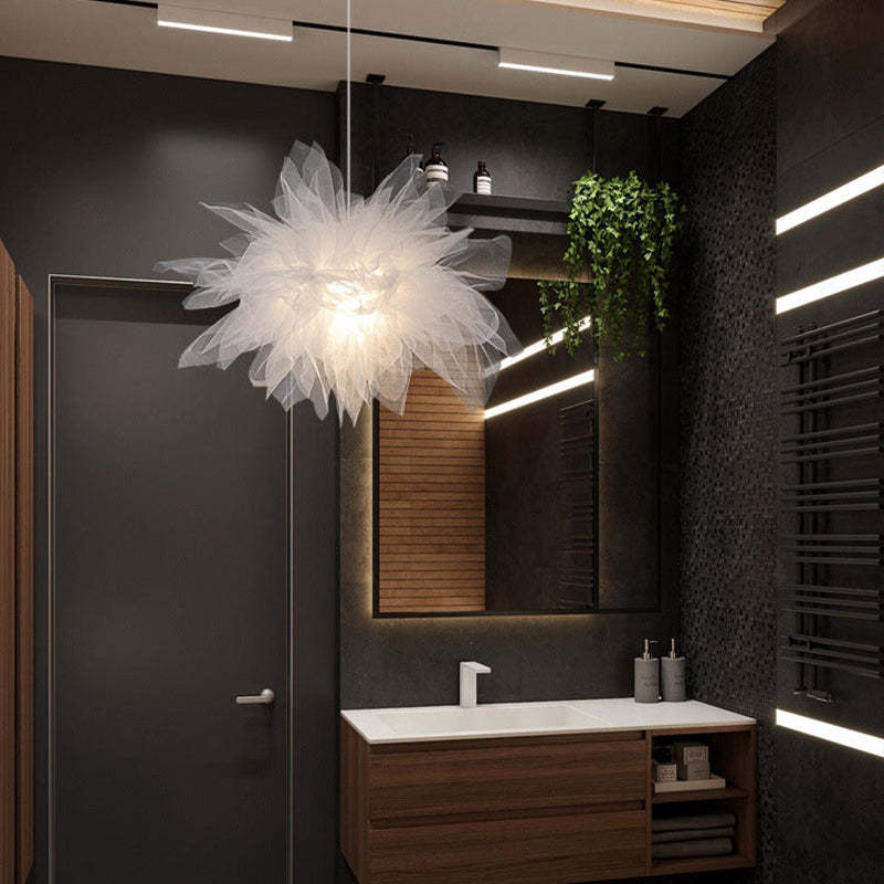 Bella Modern LED Pendelleuchte Blume Stoff Schlafzimmer Wohnzimmer