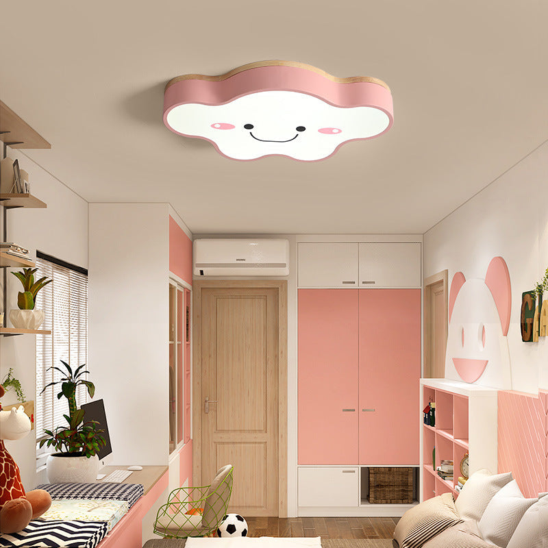 Minori Modern LED Deckenleuchte Dimmbar Kinderzimmer Wolke Weiß Holz