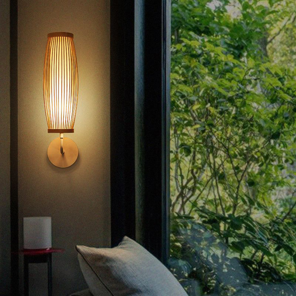 Muto Japanische LED Wandleuchte Innen Schlaf/Wohnzimmer Bambus