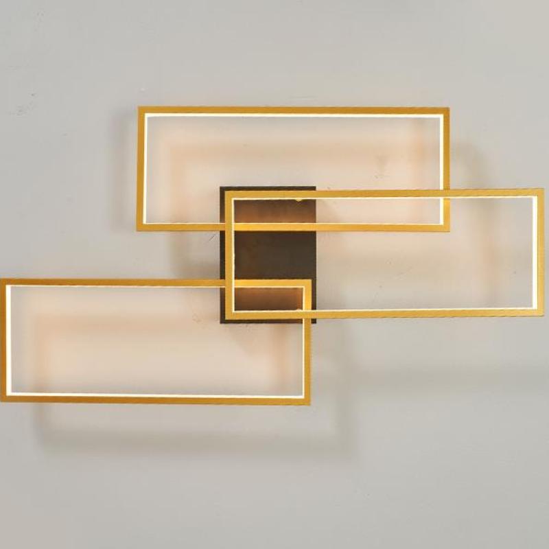 Bouvet LED Deckenleuchte Quadrat, Schwarz/Weiß/Gold, Wohnzimmer, Metall