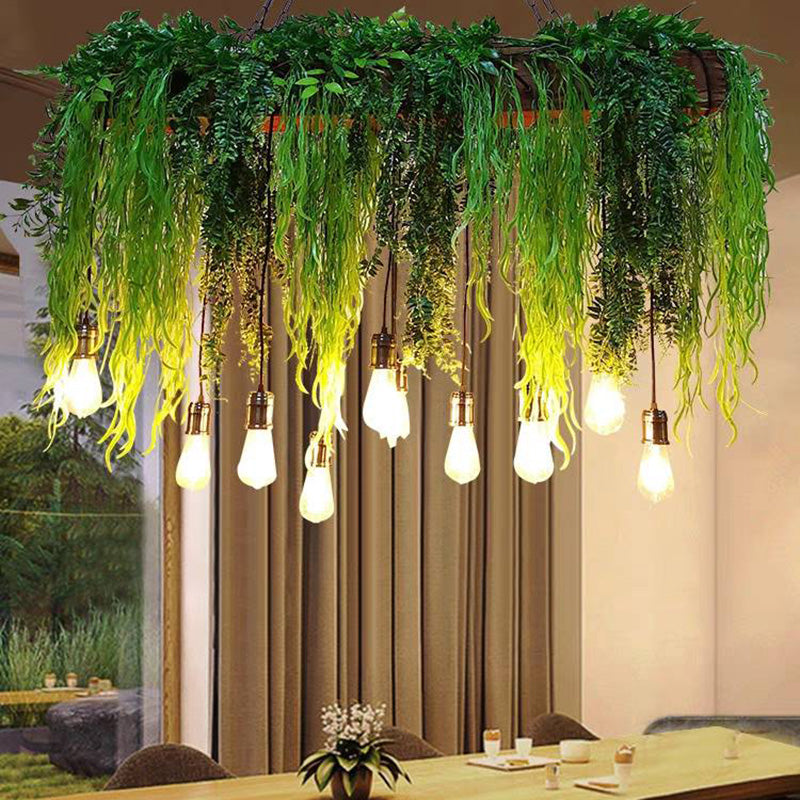 Nest Modern LED Pendelleuchte Natur Grün Rechteckig Ess/Wohnzimmer Metall