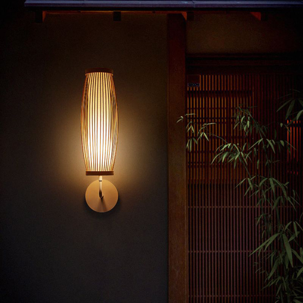 Muto Japanische LED Wandleuchte Innen Schlaf/Wohnzimmer Bambus