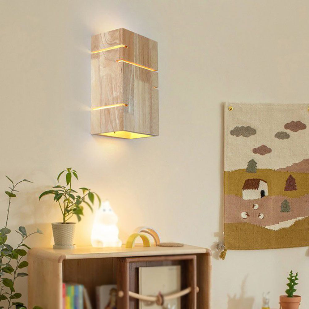 Ozawa Minimalistisch Modern LED Wandleuchte Rechteckig Holz Schlafzimmer Holz&Massivholz