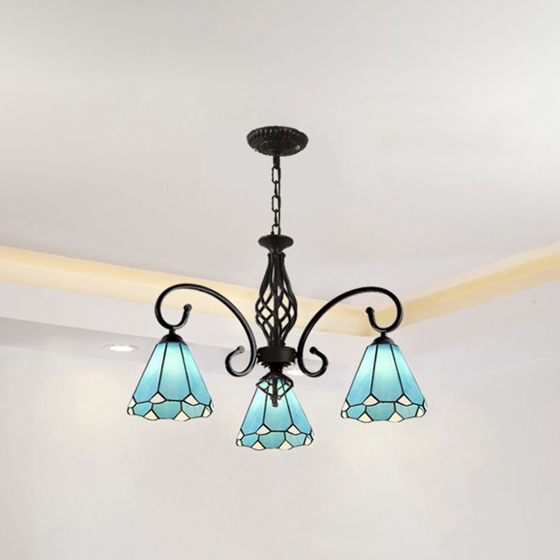 Silva Vintage Tiffany LED Kronleuchter Weiß/Blau/Marineblau Wohn/Schlafzimmer Metall&Acryl 3/5/6/8-Flammig