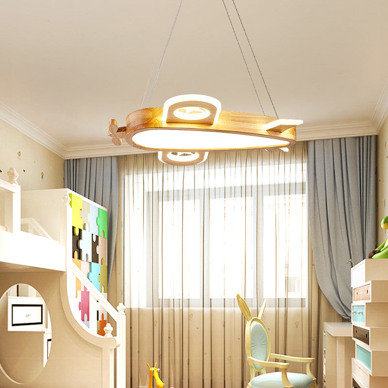 Minori Modern Deckenleuchte Flugzeugförmige Kinderzimmer, Gold, Holz Acryl