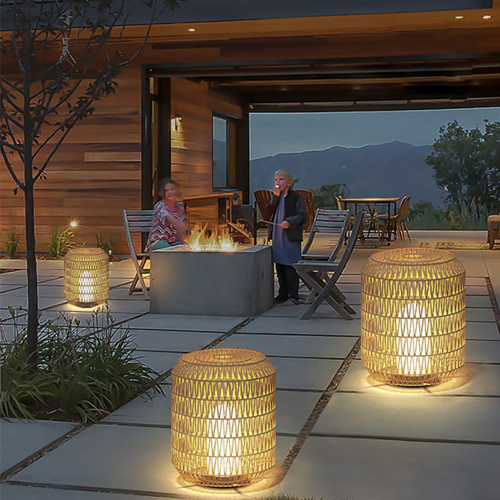 Ritta Moderne Design LED Außenleuchte  Gold Garten/Flur/Terrasse Holz Rattan Metall+Ratten
