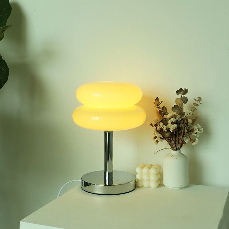 Morandi Modern Rund LED Tischlampe Weiß/Beige/Rosa Wohn/Schlafzimmer Metall&Glas 28CM Lang