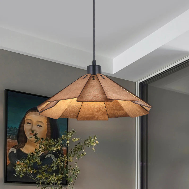 Nordische Design LED Pendelleuchte Gelb/Braun Ess/Schlaf/Wohnzimmer Innenbereich Holz&Metall Warmweiß