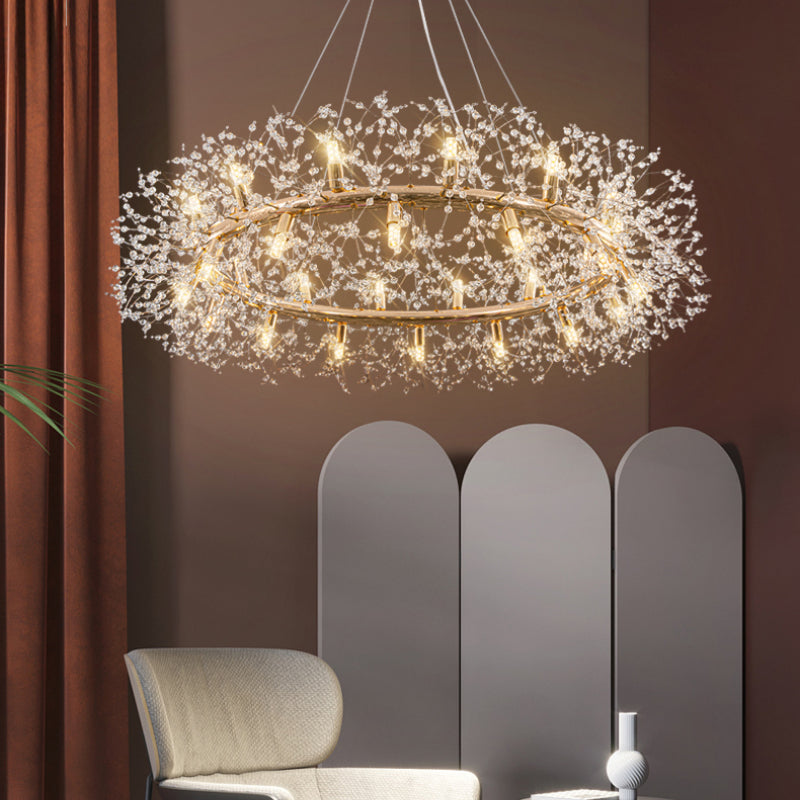 Lili Modern Löwenzahn LED Pendelleuchte aus goldfarbenem Metall/Kristall für Schlafzimmer/Wohnzimmer