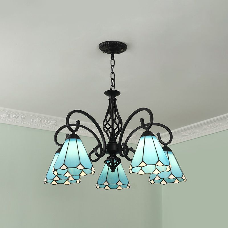 Silva Vintage Tiffany LED Kronleuchter Weiß/Blau/Marineblau Wohn/Schlafzimmer Metall&Acryl 3/5/6/8-Flammig