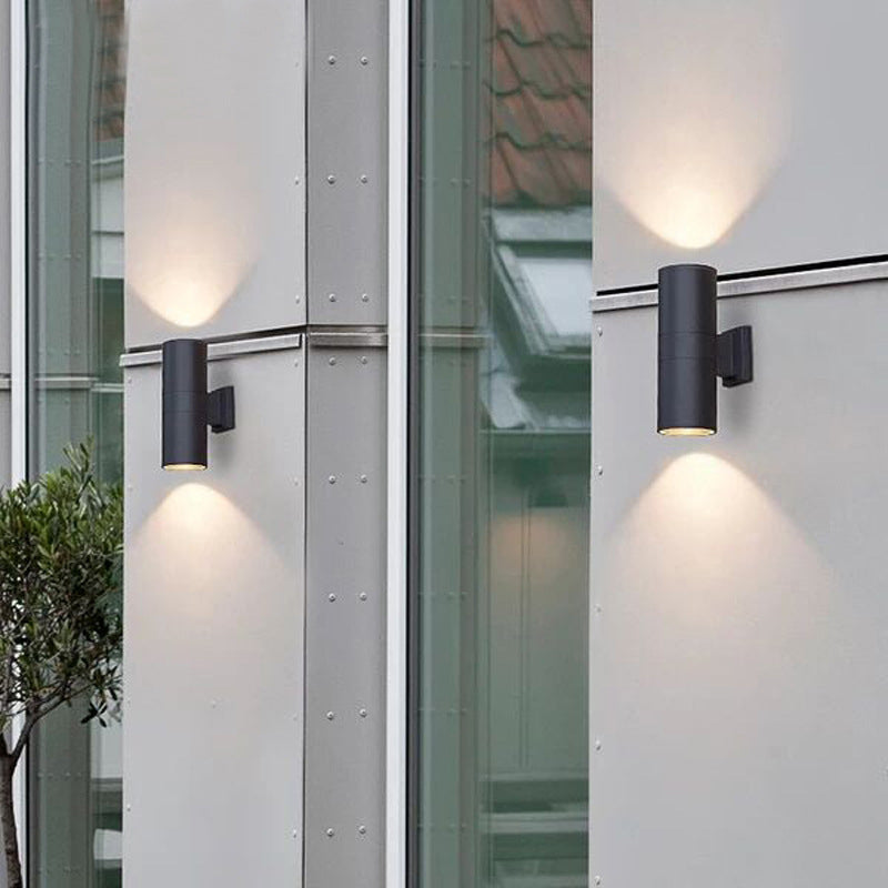 Orr Modern LED Wandleuchte Doppelkopf Zylinder Schwarz Außen Metall/Glas