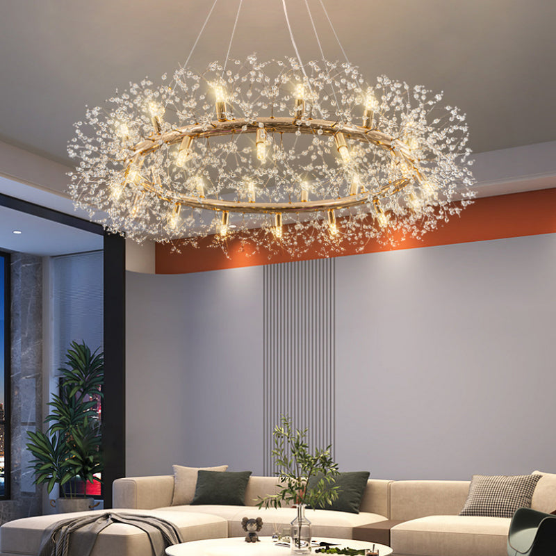 Lili Modern Löwenzahn LED Pendelleuchte aus goldfarbenem Metall/Kristall für Schlafzimmer/Wohnzimmer