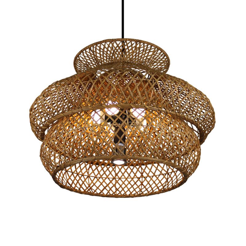 Ritta Design LED Pendelleuchte Braun Schlaf/Wohnzimmer Rattan ∅60CM