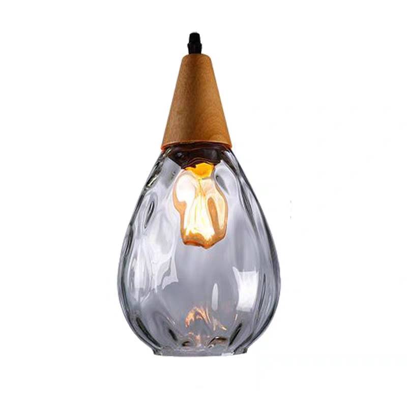 Avi Vintage Tränentropfen LED Pendelleuchte Klar/Grau Schlaf/Wohn/Esszimmer Glas&Holz