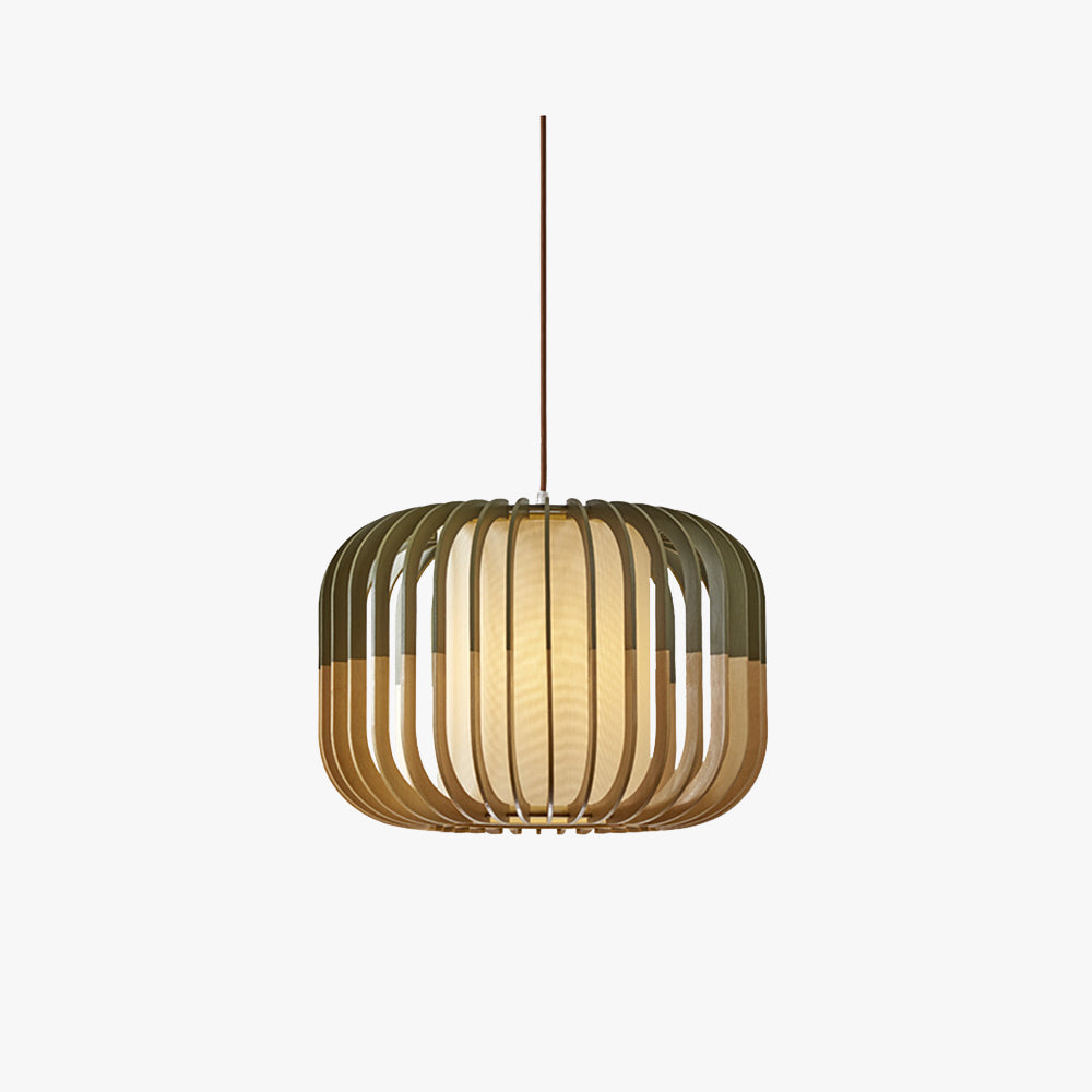 Ozawa Moderne LED Pendelleuchte Schlaf/Wohnzimmer Gold Holz/Stoff