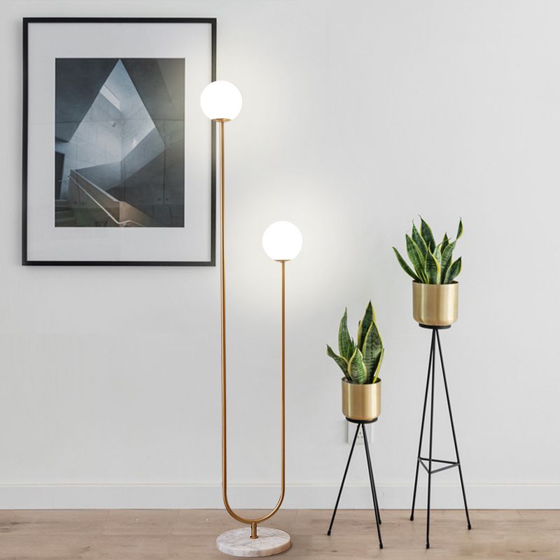 Valentina Modern Stehlampe, Gold, U-Form, Metall/Glas, Schlafzimmer