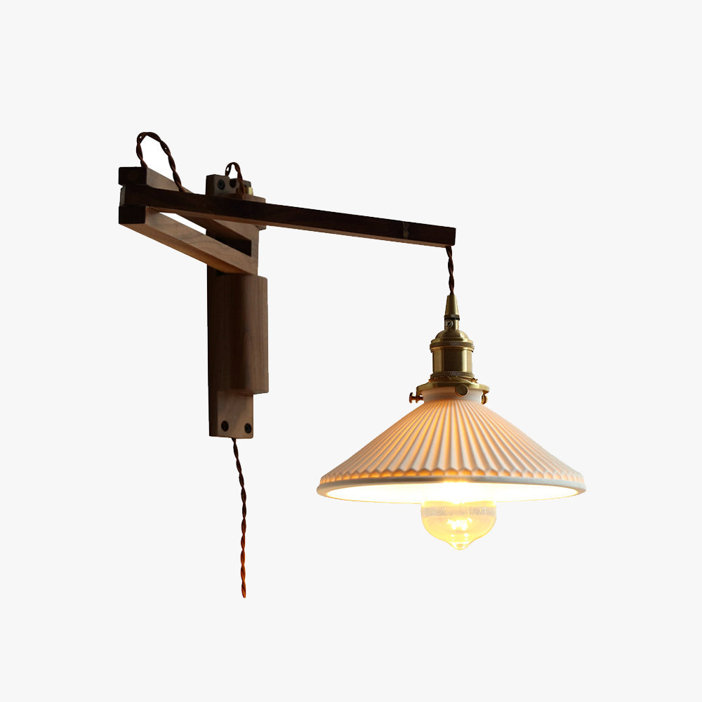 Ozawa Vintage LED Wandleuchte Plissee, Innen Treppenhaus, Glas/Holz/Keramik