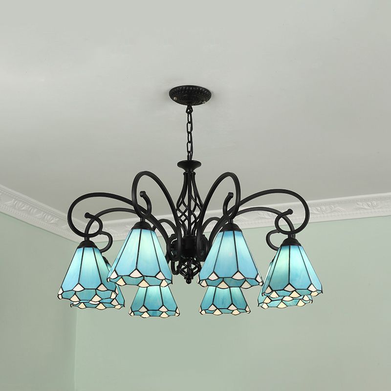 Silva Vintage Tiffany LED Kronleuchter Weiß/Blau/Marineblau Wohn/Schlafzimmer Metall&Acryl 3/5/6/8-Flammig