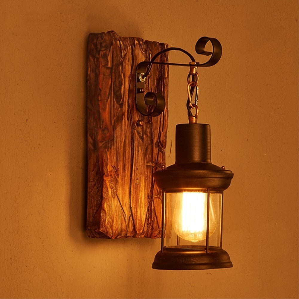 American Retro Industrial Wood Wall Lamp