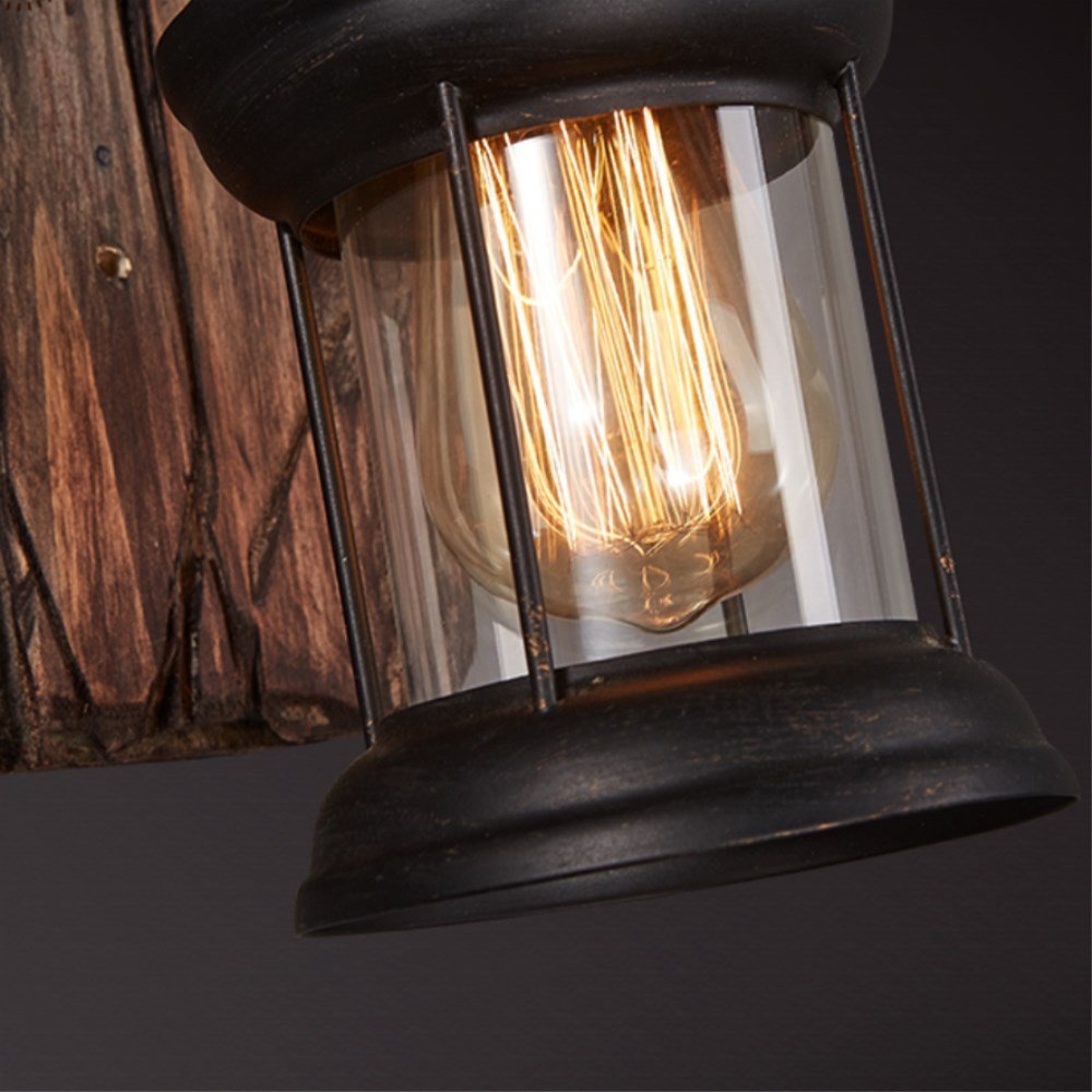 American Retro Industrial Wood Wall Lamp